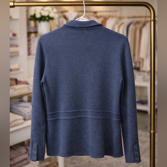 Talbots Petite PS Blue Merino Wool Knit Blazer Jacket Classic Career Office New - Picture 3 of 3